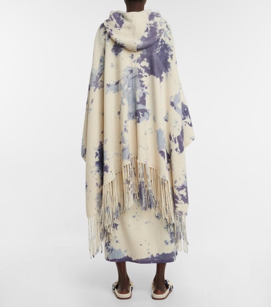 Tie-dye cashmere hooded poncho