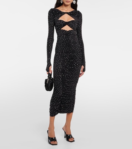 Crystal-embellished cutout jersey midi dress