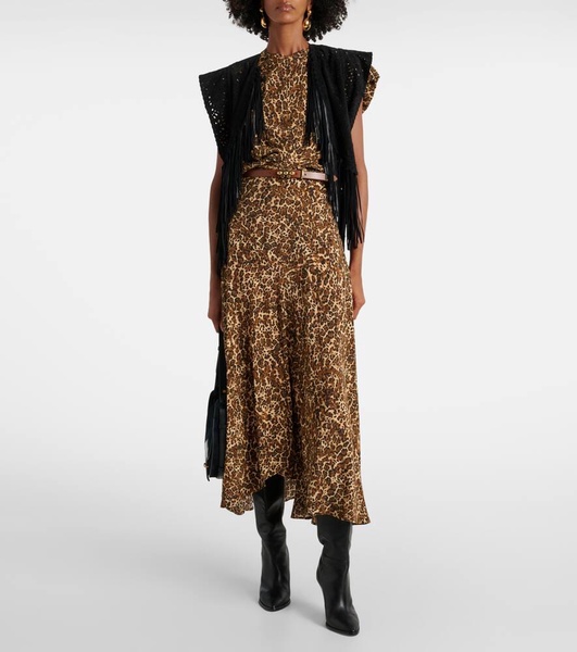 Sakura leopard-print silk-blend midi skirt