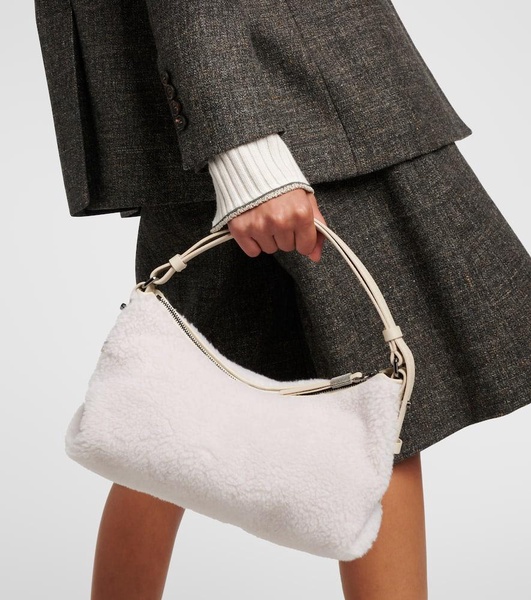 Faux shearling shoulder bag