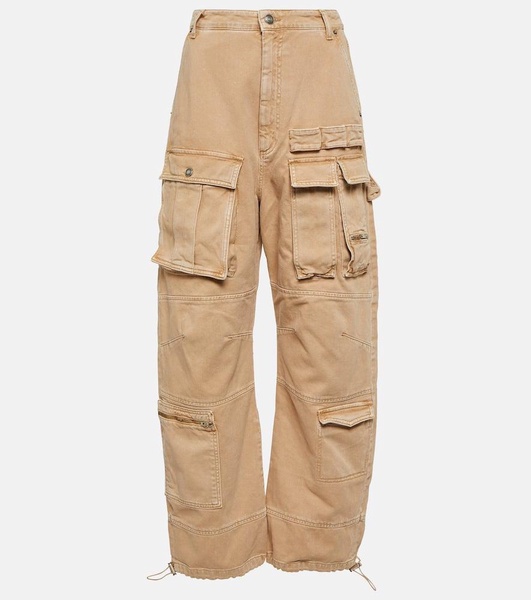 High-rise wide-leg denim cargo pants