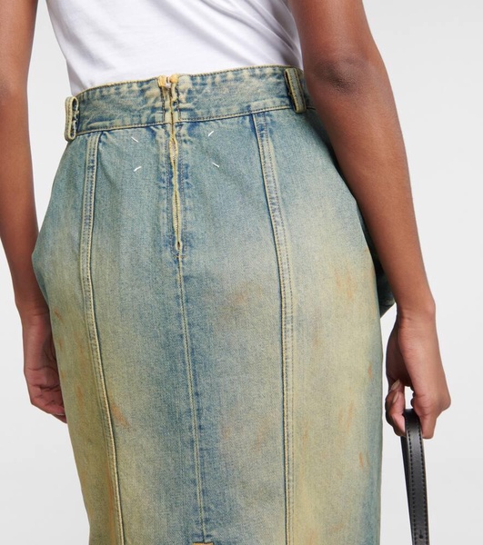 Pleated denim midi skirt