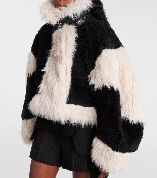 Oversized faux fur-trimmed wool jacket