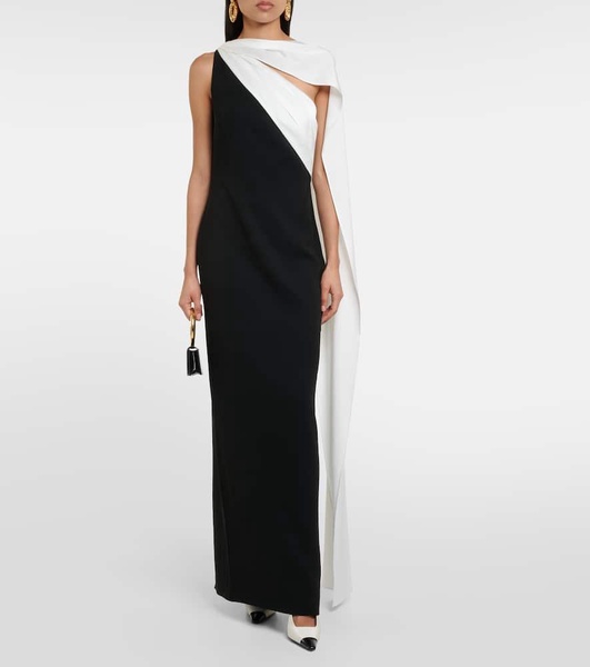 One-shoulder scarf-detail cady gown