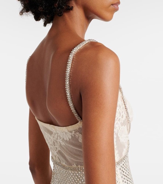 Bridal embellished mesh-trimmed gown