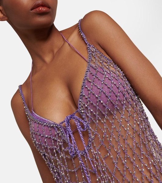 Beaded fishnet midi dress