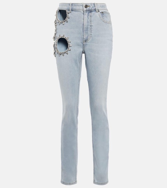 Embellished cutout high-rise jeans