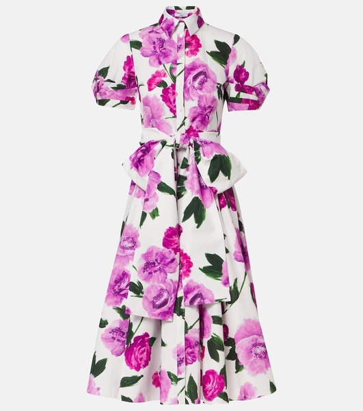 Floral cotton midi shirt dress