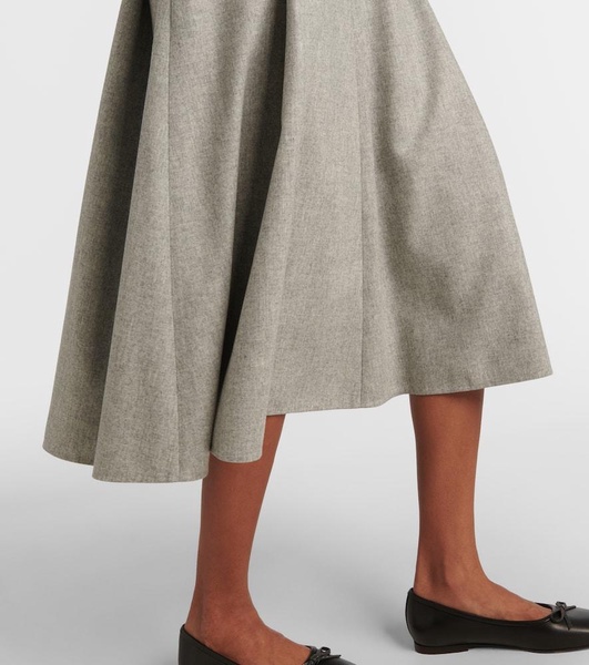 Wool and cashmere flannel midi skirt