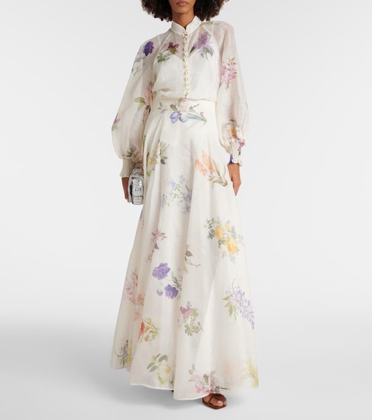 Natura floral linen and silk organza maxi skirt