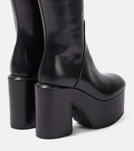 Leather platform knee-high boots