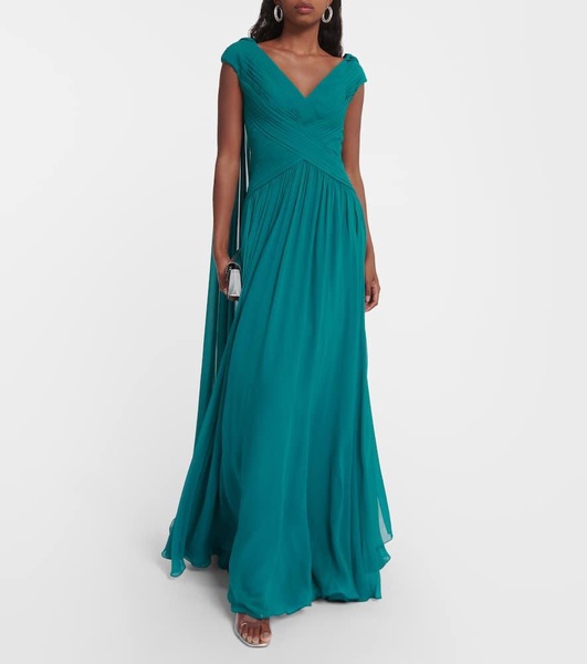 Caped silk-blend gown