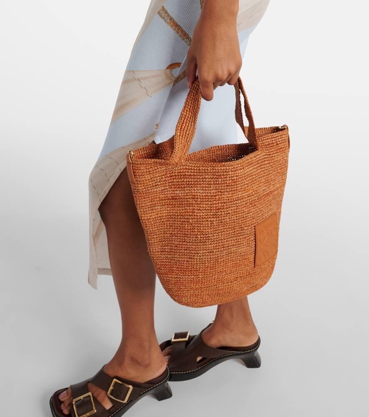 Slit Mini raffia tote bag