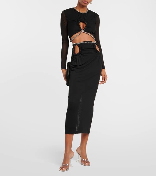 Embellished cutout jersey crop top