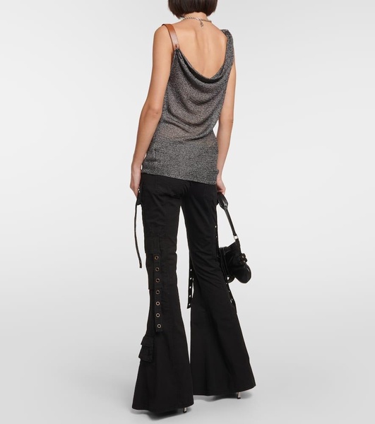 Lurex® leather-trimmed top