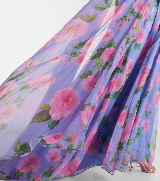 Floral caped halterneck silk gown