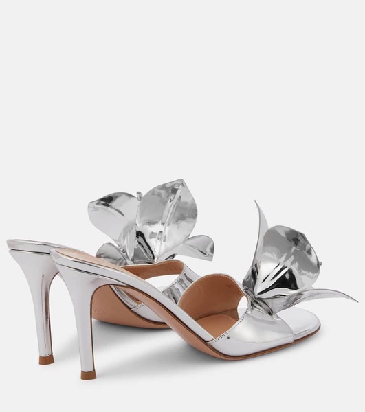 Lucilla floral-appliqué metallic leather mules