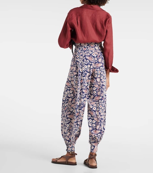 Printed silk tapered pants