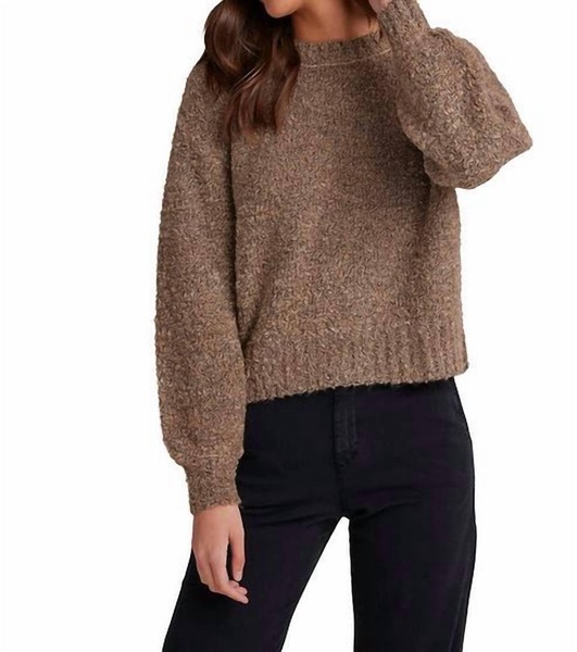 long sleeve crew sweater top in rustic oak