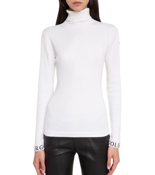 mira long sleeve knit sweater in white