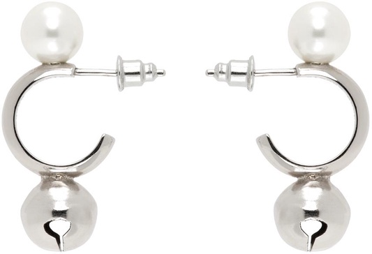 Silver Bell Charm Hoop Earrings