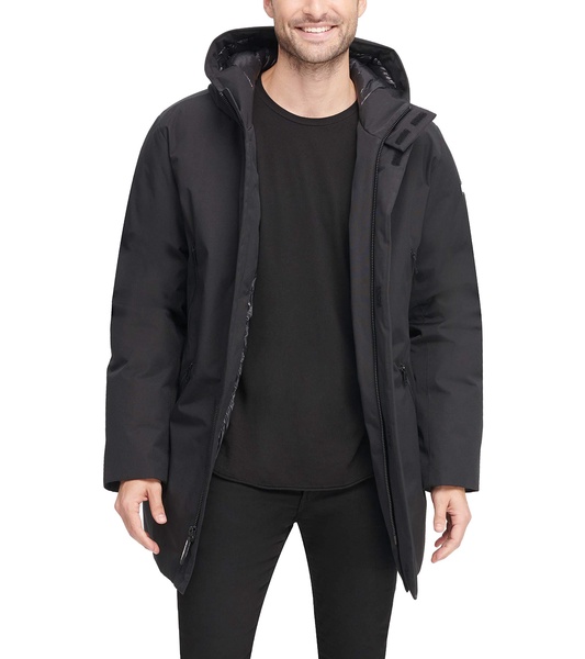 DKNY Men's Water Resistant Hooded Logo Parka Jacket