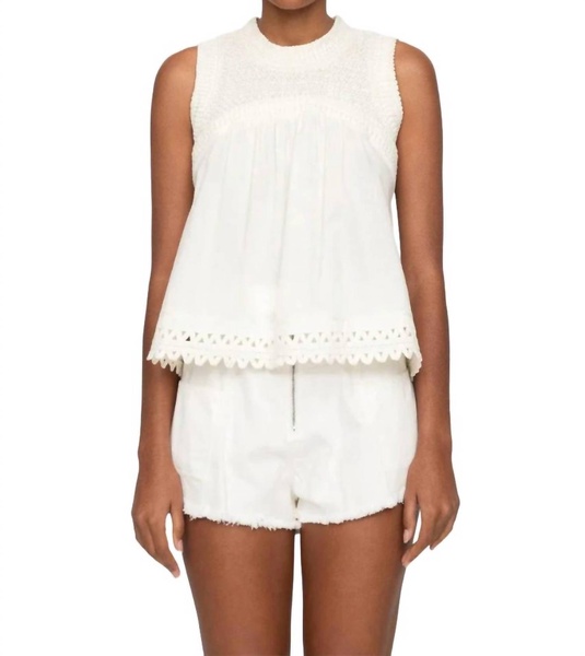 willa hand smocked tank top in white