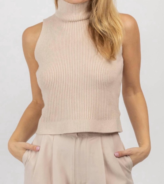 mock neck knit tank in light taupe