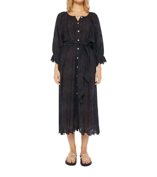 eyelet alex midi dress in geranium midnight