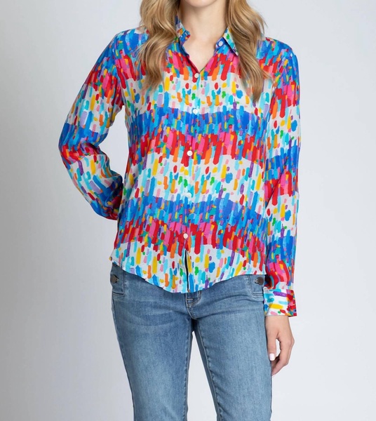 show button-up roll sleeve blouse in multi