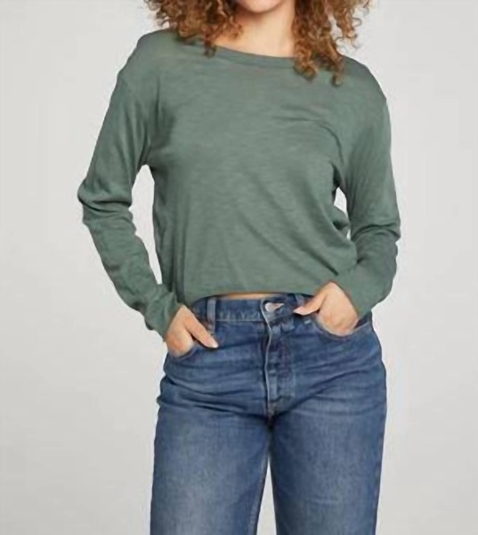 long sleeve cropped top in leaf