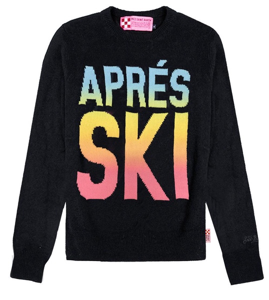 Woman Black Sweater Aprés Ski Degrade Writing