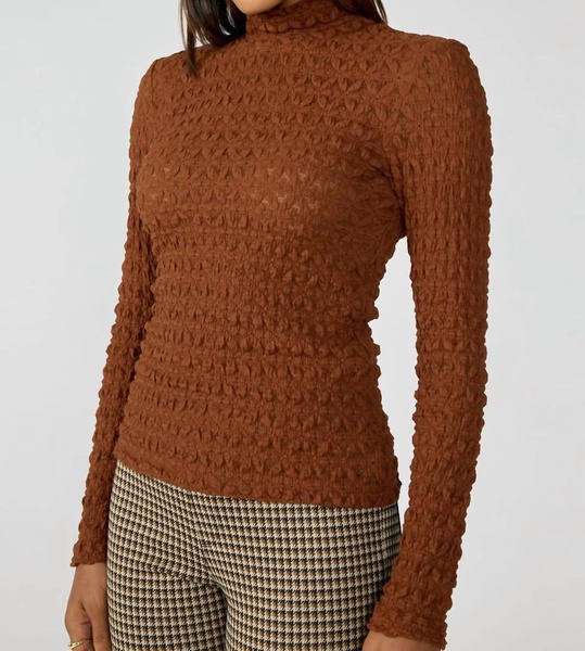 lace mock neck top in cafe