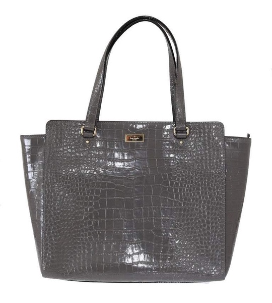 Kate Spade Gray Elissa Bristol Drive Croc Hand Bag