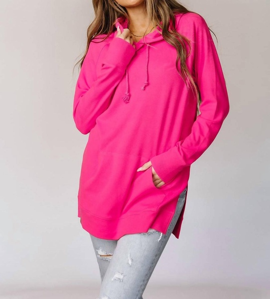 sideslit hoodie in hot pink