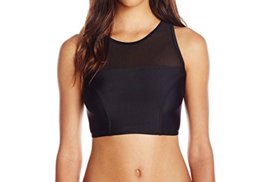 bottom's up sport crew neck mesh bikini top in black