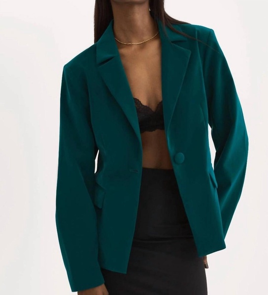 lottie faux leather blazer in dark jade