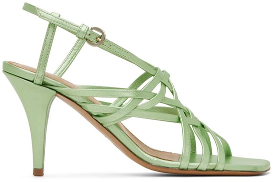 Green Leather Heeled Sandals