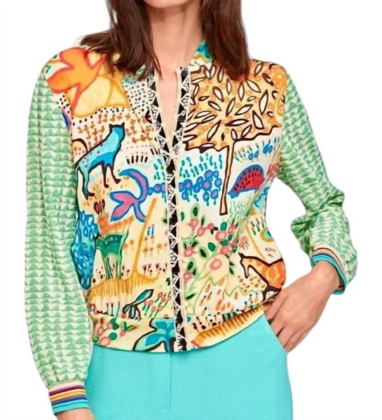 kindu mix print cardigan in green multi