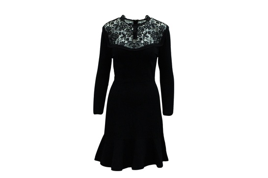 short dress with lace panel in black viscose