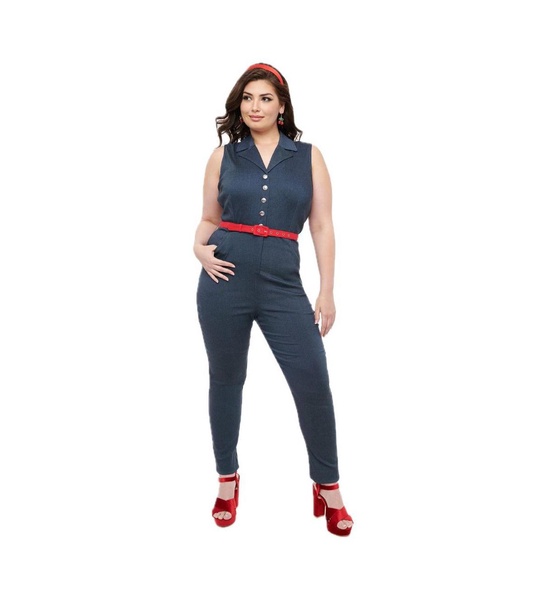 Plus Size Short Sleeve Belted Skinny Jumpsuit