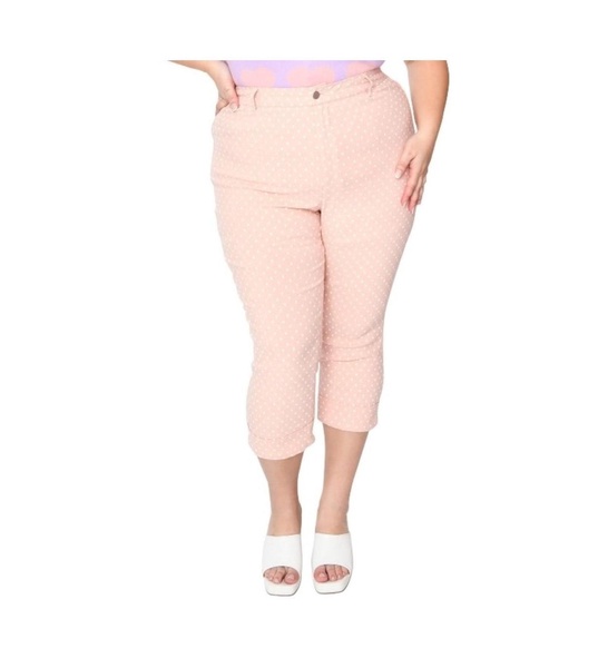 Plus Size Pink & White Pin Dot Heart Pocket Rachelle Capri Pants