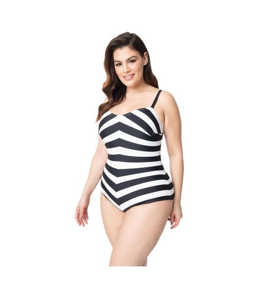 Women's Barbie Black & White Chevron Stripe One Piece Bathing Suit