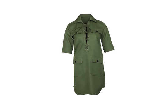 record brodé tigre shirt dress in khaki green cotton