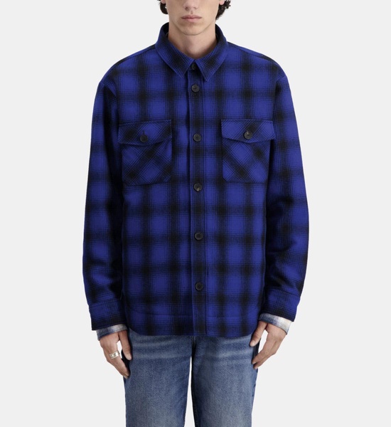 checkered wool-blend overshirt jacket