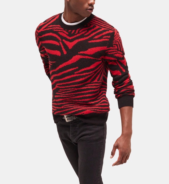 red wool printed sweater