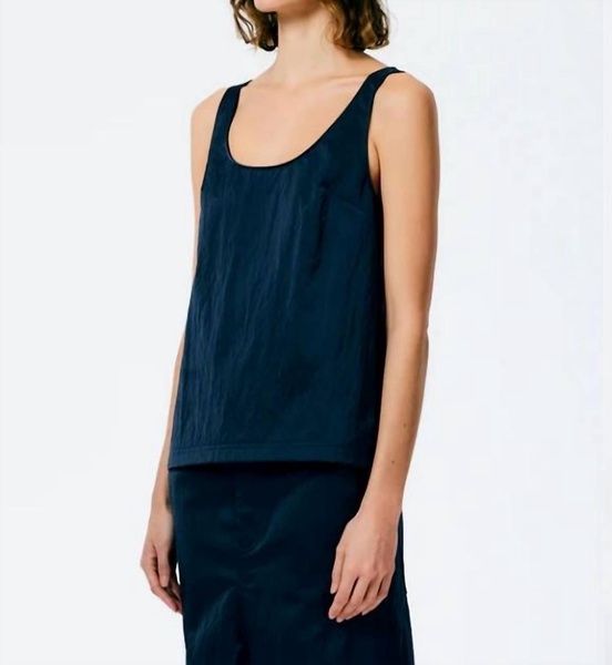 eco satin nylon scoopneck tank in navy