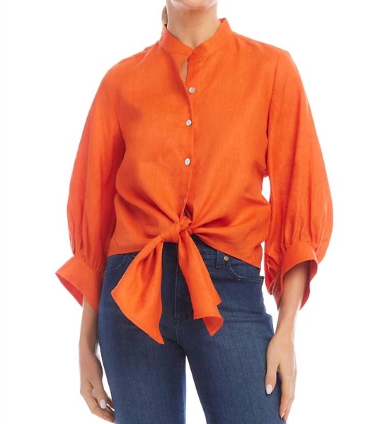 tie-front top in orange