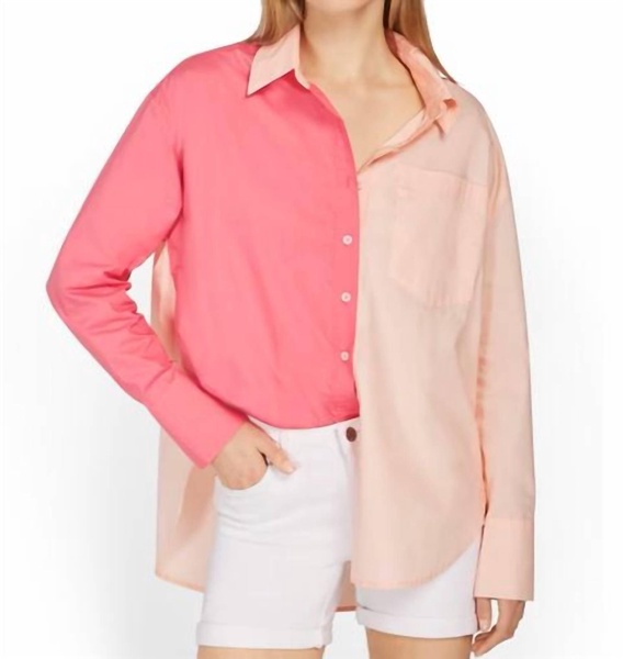 pink color block button up