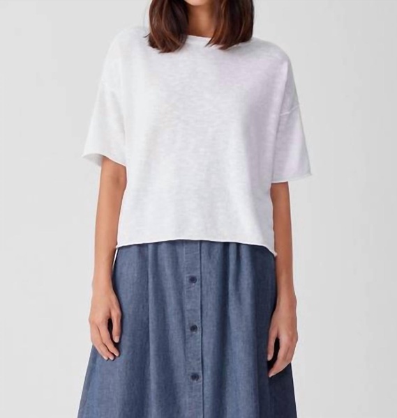 organic linen cotton slub bateau neck top in white